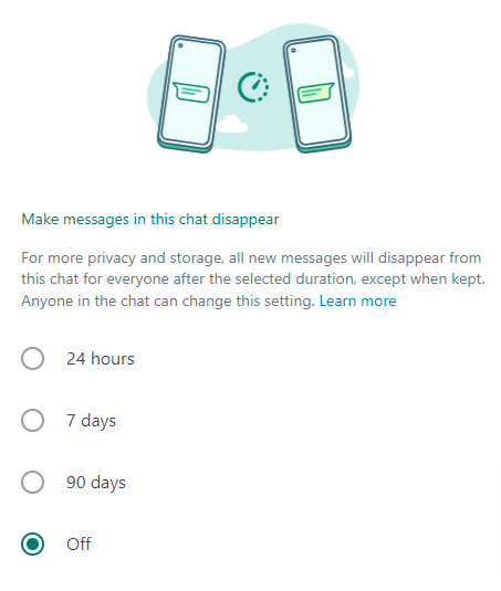 WhatsApp 消失讯息的过期选择
